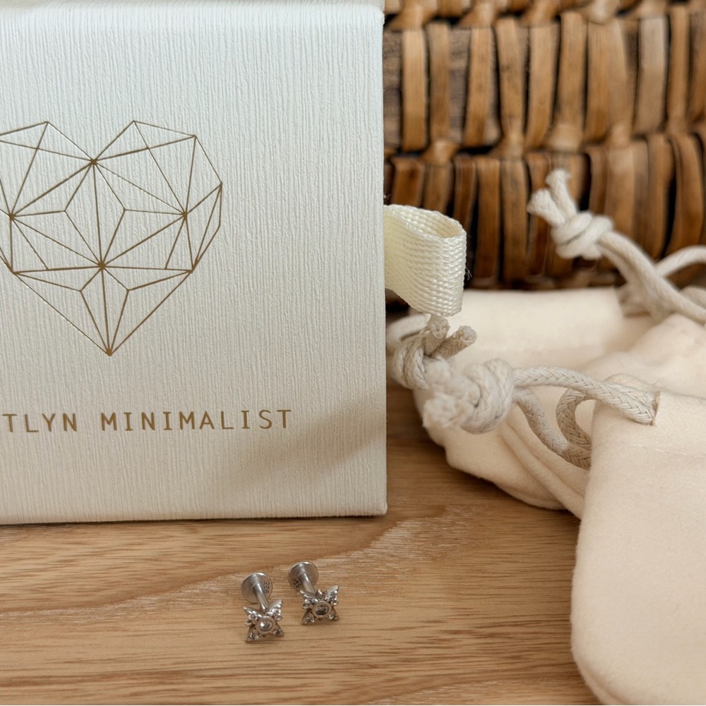 3 Pairs Silver Stud Flat Back Earrings by Caitlyn Minimalist - Picture 4 of 11